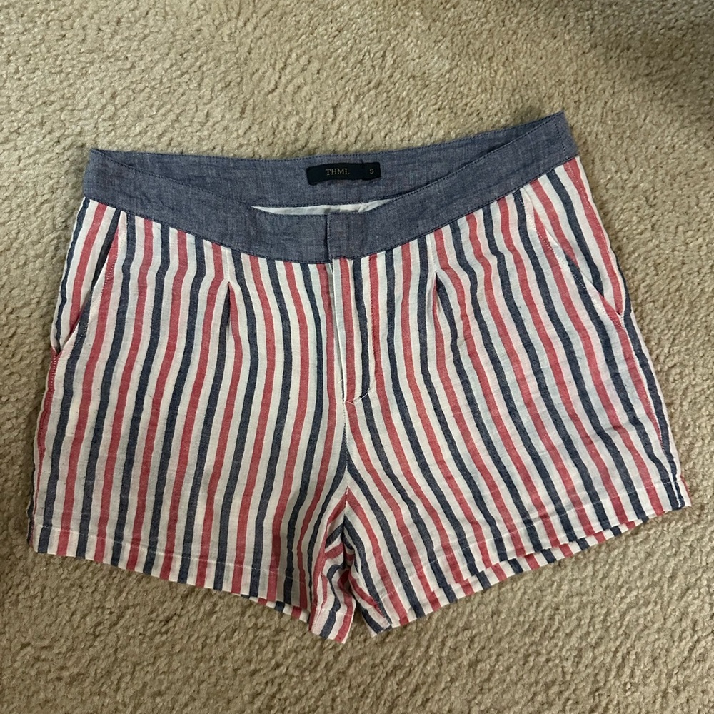 Thml Striped 100% Cotton Women’s Shorts in Red, White & Blue size small
